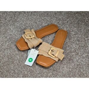 Universal Thread Amal Tan Woven Buckle Slide Sandals Square Toe Size 10 NEW
